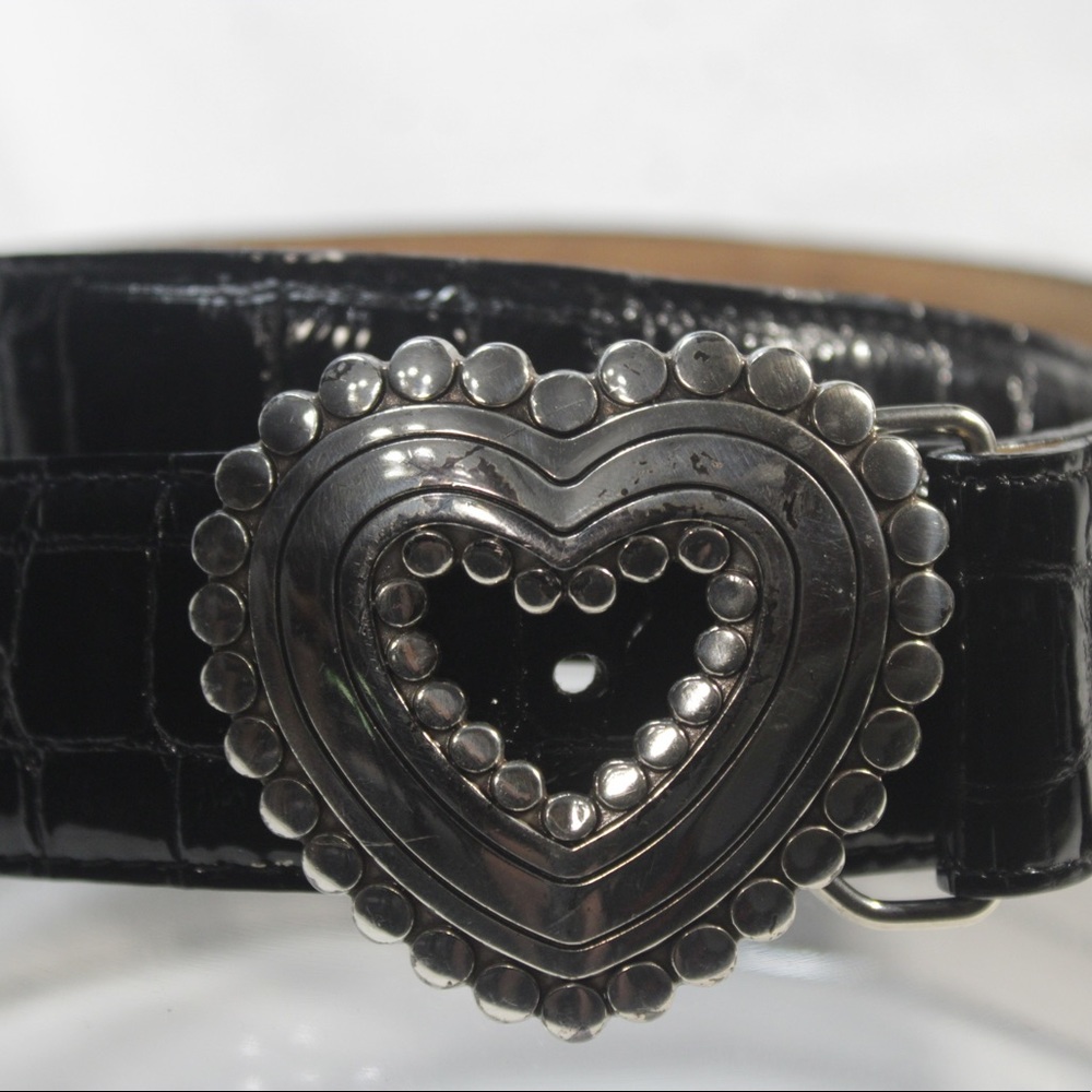 Black leather alligator print heart belt